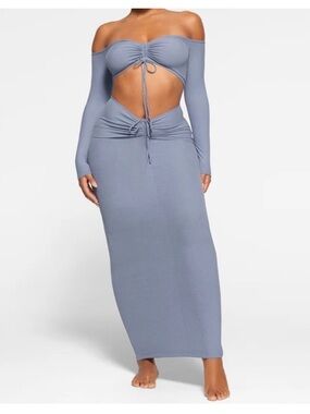 Skims NWT Soft Lounge Long Skirt Slate Ruched Tie Up Maxi SZ S